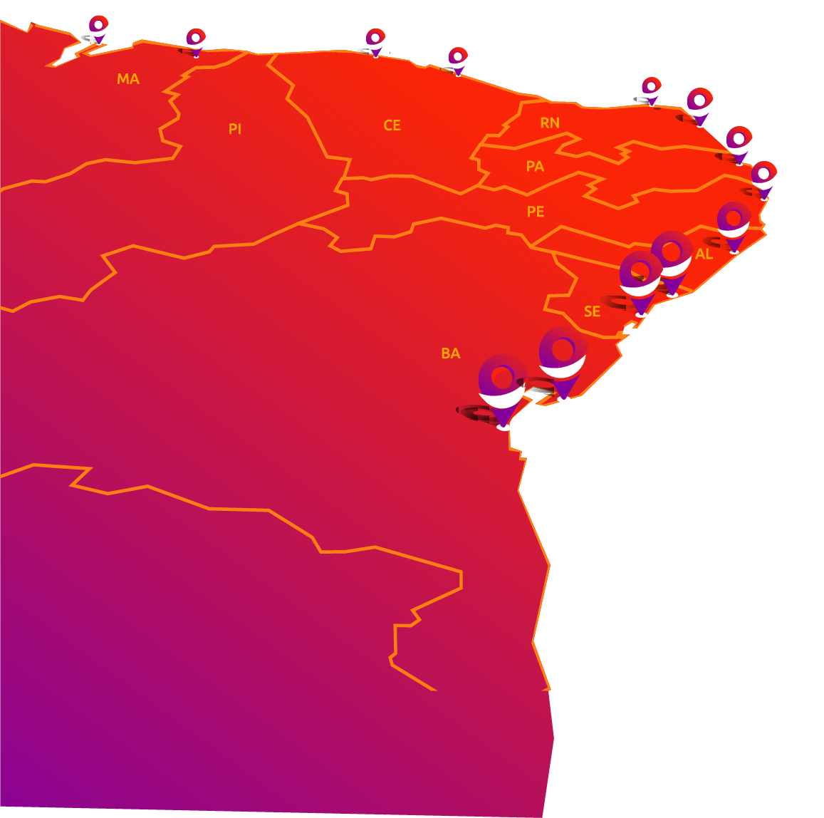 Mapa com as localidades